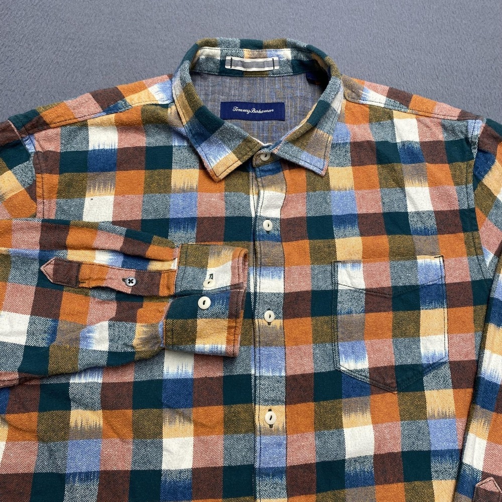 Tommy Bahama Shirt Mens XL Multicolor Plaid Flannel Long Sleeve Button Up‎